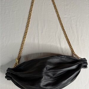 Marimekko Karla Black Leather Shoulder Bag with Gold Chain